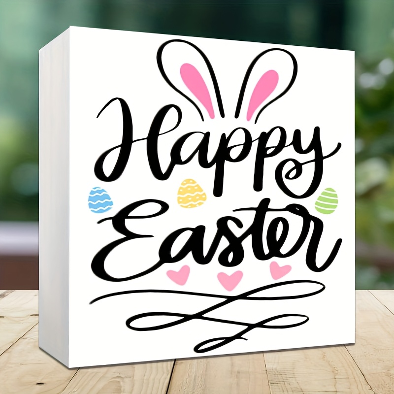 

Rustic Farmhouse Easter Decor - & Eggs Design, 3.94" Square Plastic Sign For Desk Or Shelf, Perfect Gift For Women, No Power Needed, Bunny Accessories