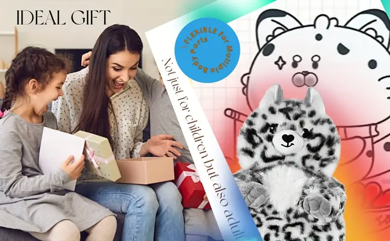 snow leopard microwave heating pad 17 x8 cozy plush cute microwavable stuffed for cramps neck shoulder muscles joint with washable cover unscented Product details 2