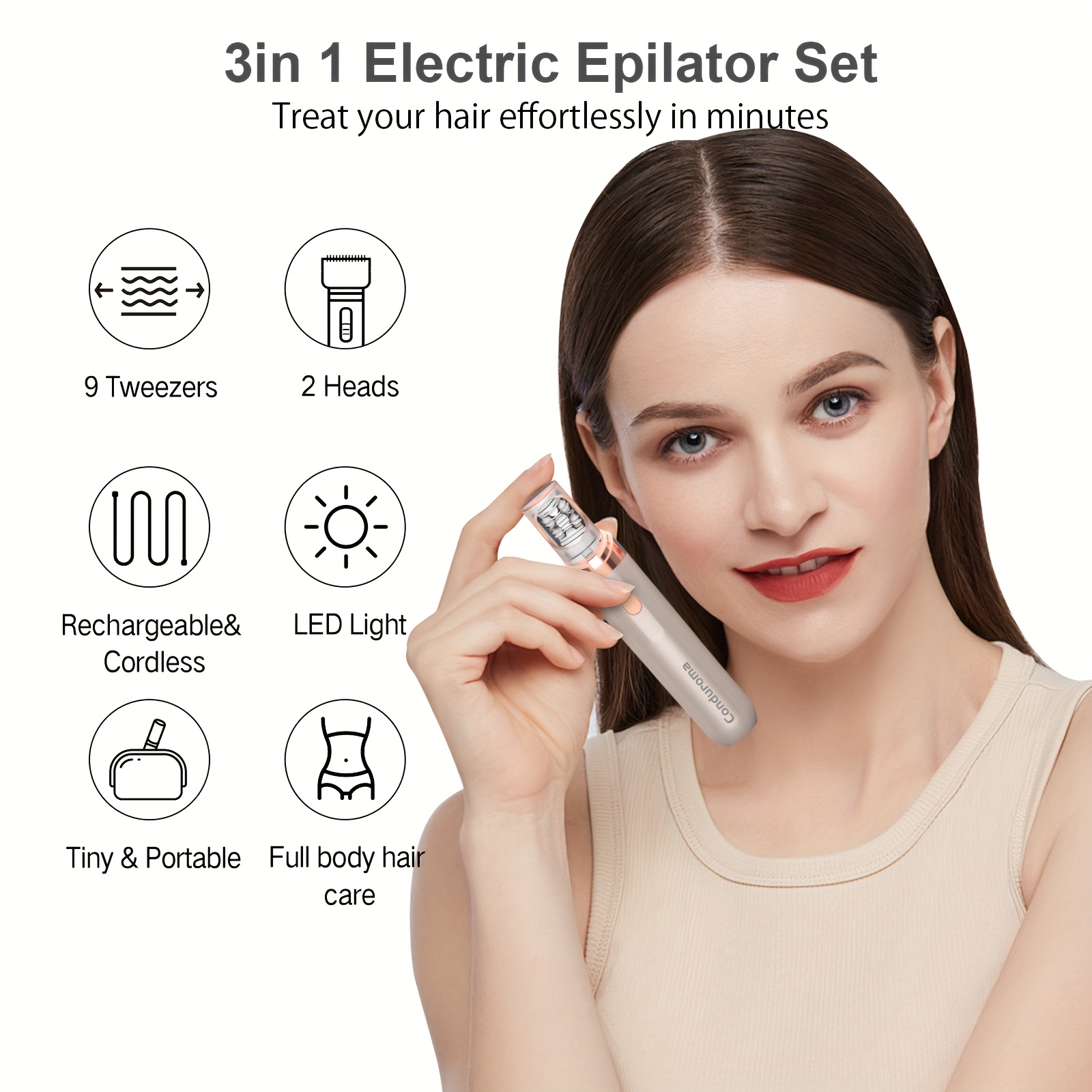 3-in-1 Cordless Epilator for Women with LED Light