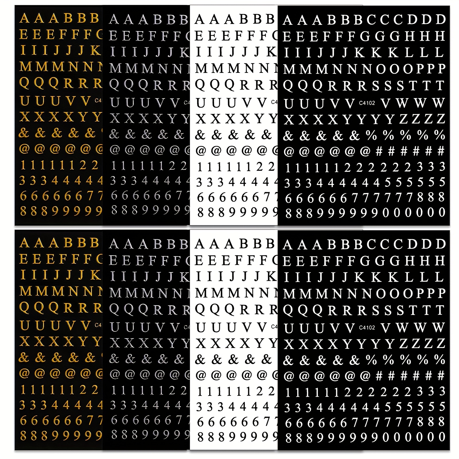 8 Sheets Of Nail Art Stickers Featuring Letters And Numbers, Self-adhesive In Golden And Silvery, Including English Alphabet And Black And White Numbers, Perfect For Women's And ' And Projects