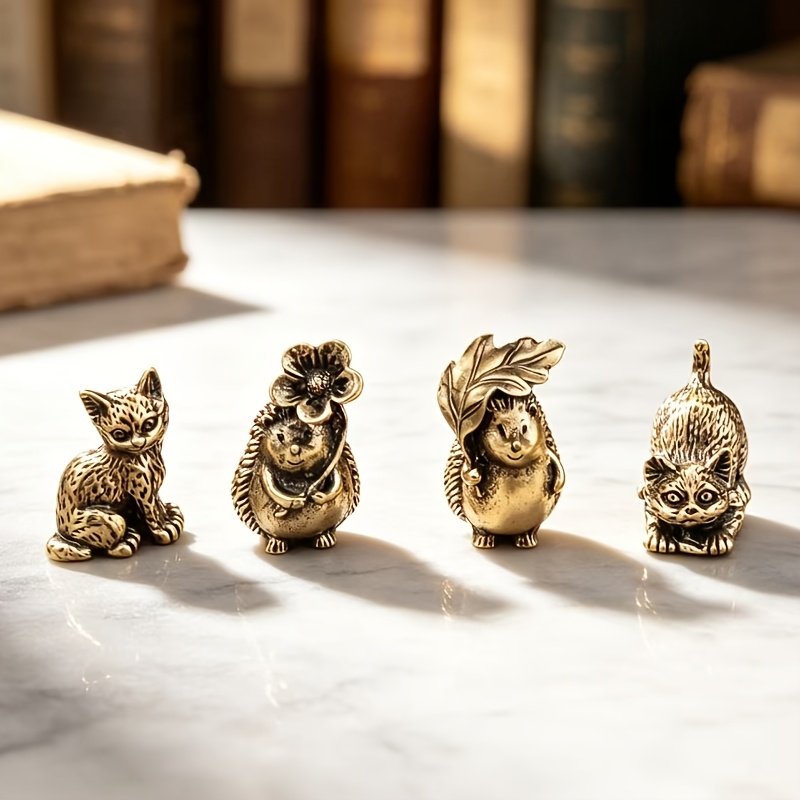 TEMU 4pcs/hedgehog Holding Flowers   Hedgehog Holding Leaves   Standing Cat   Lying Cat/handcrafted Exquisite Desktop Ornaments