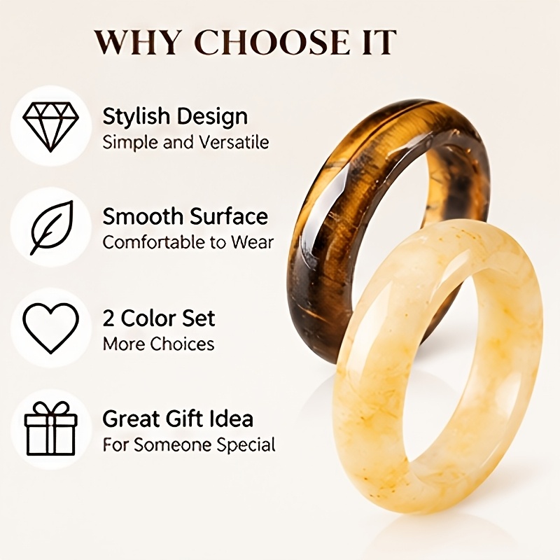 2pcs Tiger's Eye and Citrine Dual-Color Ring Set for Women