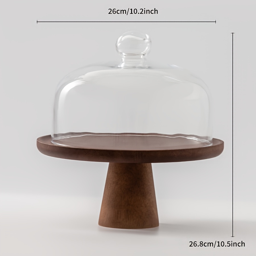 E-shop Akazienholz Etagere mit Glaskuppel, Akazienholz Kuchenständer, Akazienholz Kuchenplatte, Glas Kuchenkuppel, Glas Kuppel mit Holzbasis, Runde