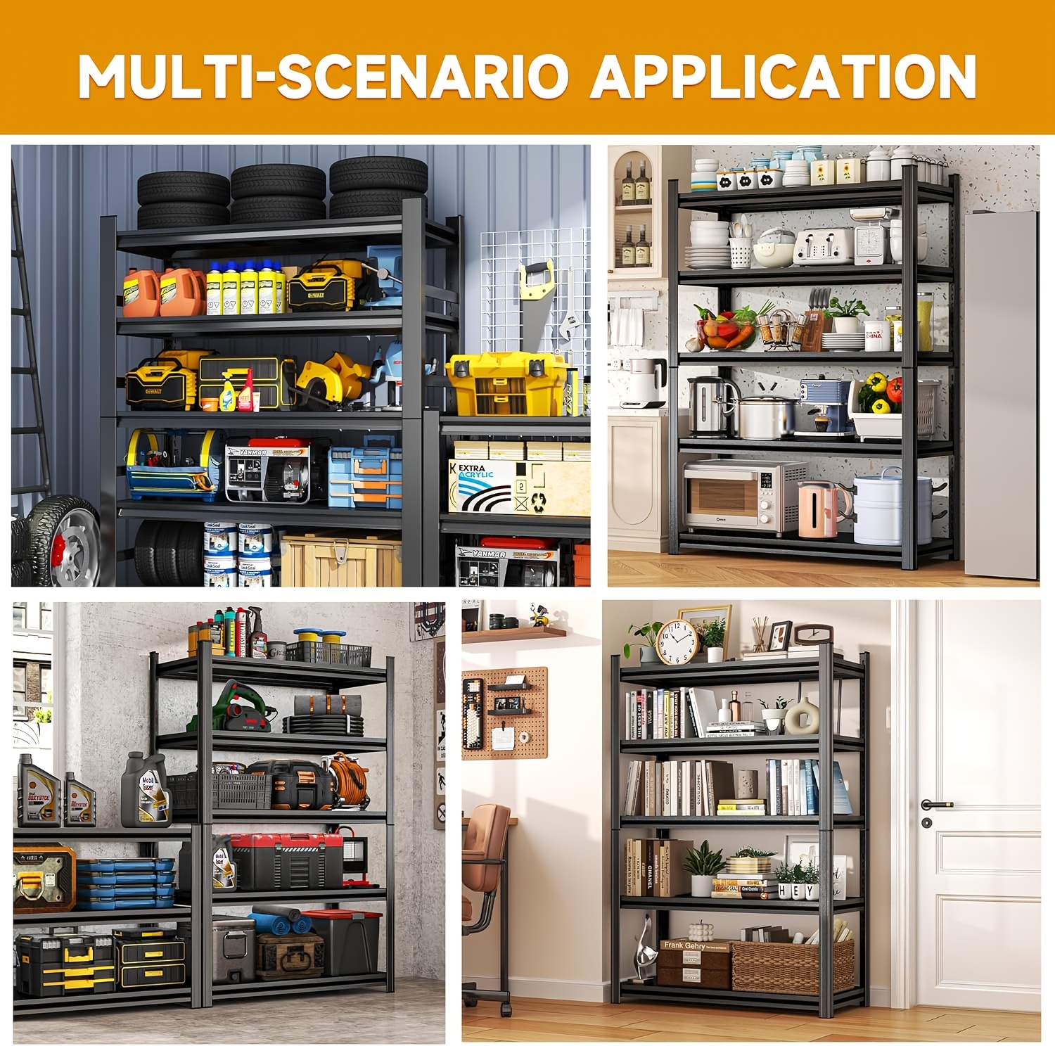 72''H 5-Tier Metal Bookshelf, Freestanding Heavy Duty Storage Shelving Unit, Industrial Metal Frame Book Organizer Rack, Display Shelf for Home Office Bedroom Living Room Kitchen Garage Corner Organization