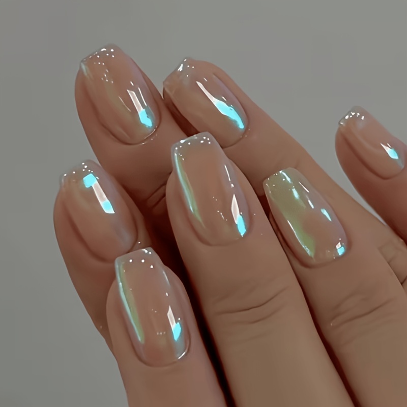TEMU Upgrade Your Style 24pcs Wearable Nail Stickers Design Electroplating Aurora Pure Desire All-match Temperament Brightening False Nails Extension