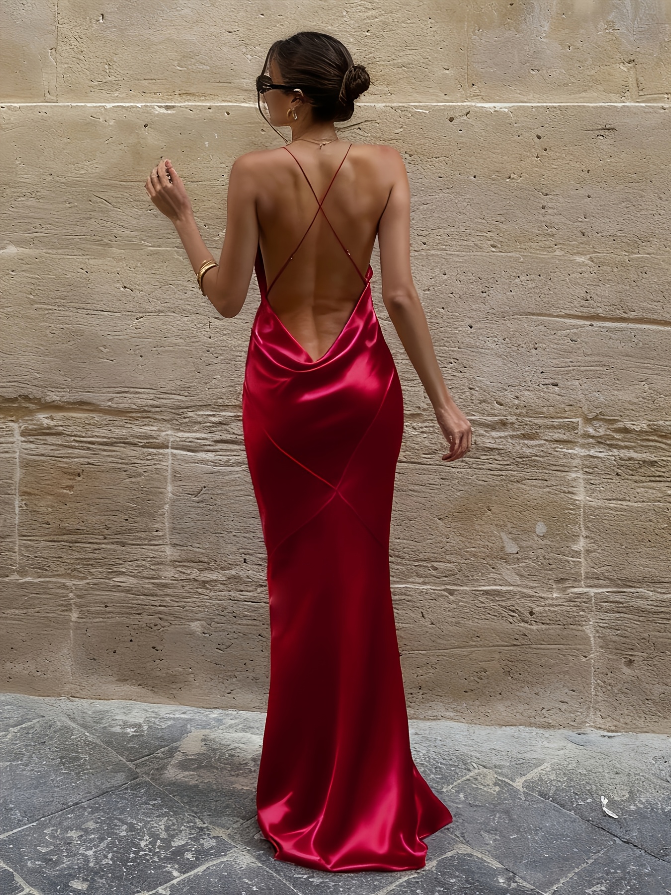 open lace back dress Arabelle High Neck Satin Maxi Dress main image 0