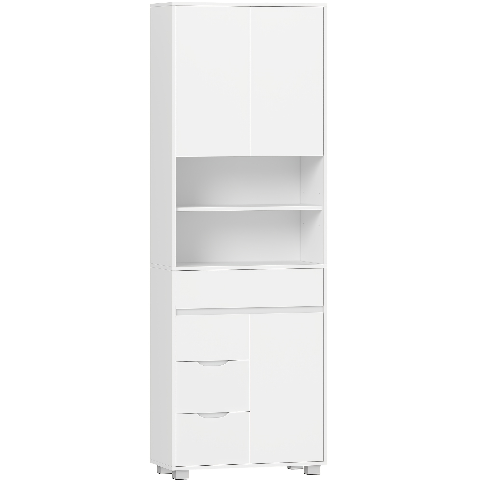 Bathroom Cabinet, Tall Bathroom Cabinet With Adjustable Shelf, Chest Of Drawers With 4 Drawers And 3 Cabinet Doors, Kitchen Cabinet, Modern, For Living Room, Bathroom, 30 X 60 X 190 Cm, White