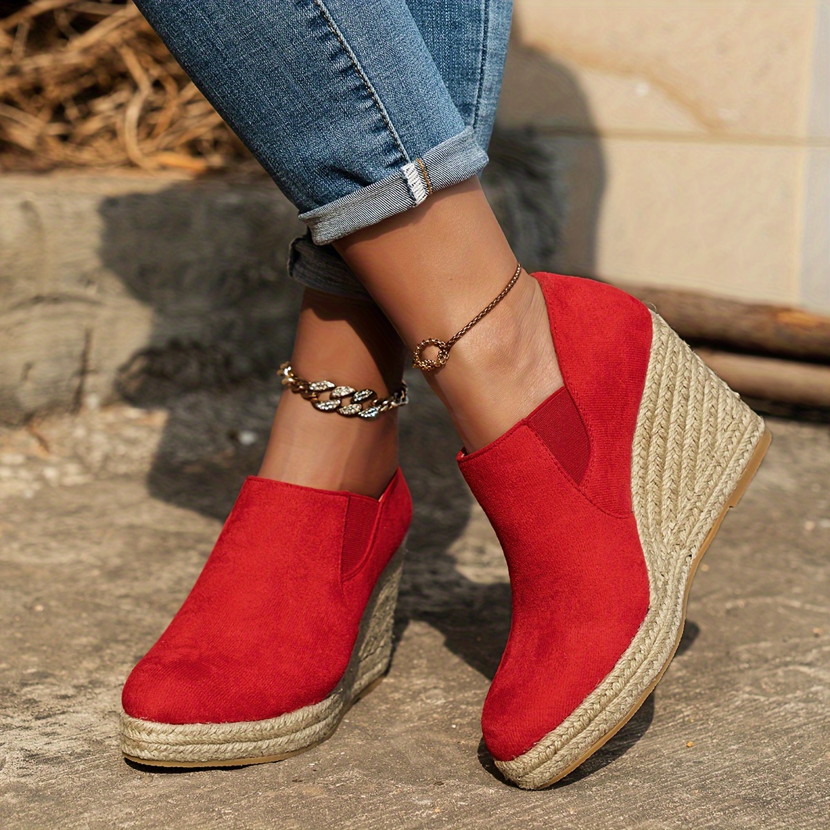 

Women's Fashionable Casual Espadrille Wedge Loafers, Platform Slip On Walking Daily Footwear, Comfortable Slip-on Design