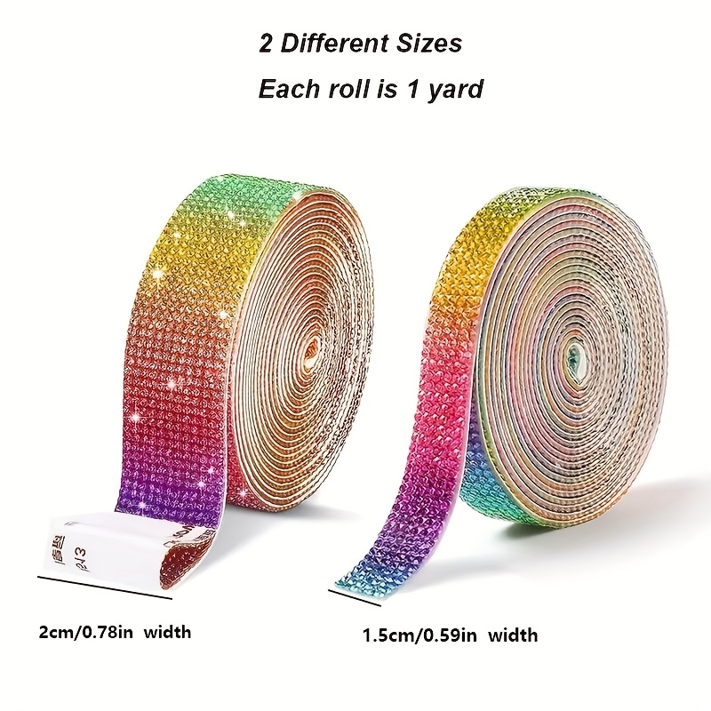 Shimmering Rainbow Rhinestone Ribbon - 1 Roll, Self-adhesive Tape, For Crafts, Gift Wrapping And Party Decor, 0.59in/0.78in Width