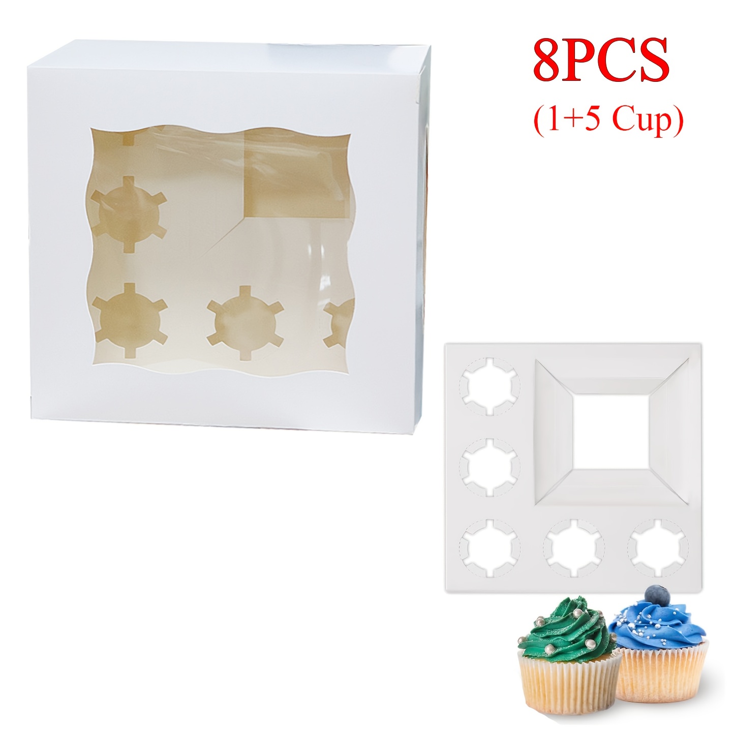 Image of 8pcs 1+5 Cupcake Box Combo With Clear Window, 1 Small Cake And 5 Cupcakes Box, For Family Birthday Party Mother's Day