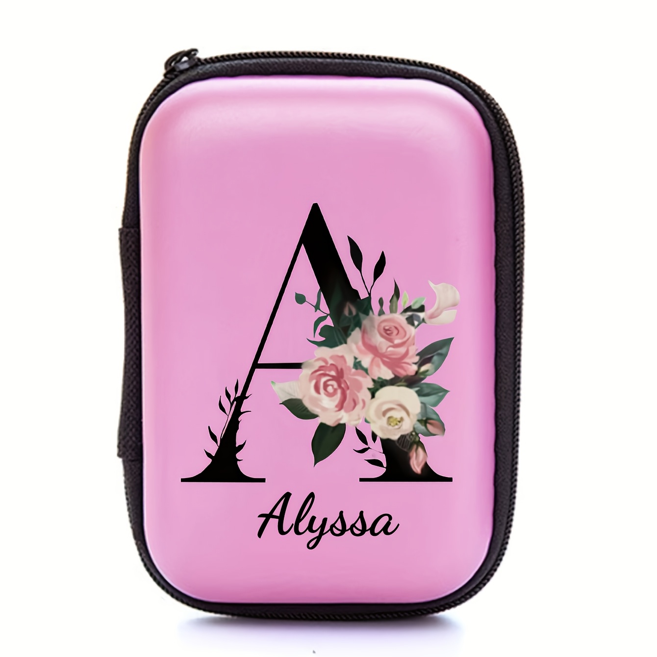 TEMU [] Flower Black -z Storage Bag, Portable Storage Box, Hard Shell Storage Box, Headphone Organizer, Outdoor Travel Supplies, Travel-friendly Tech