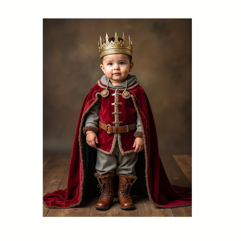 TEMU 2d Flat, 2d Flat, Custom-made Portrait Of A Boy In A Red Robe, Designed As A Family Canvas Print, Perfect As A Gift, Halloween Christmas Decor