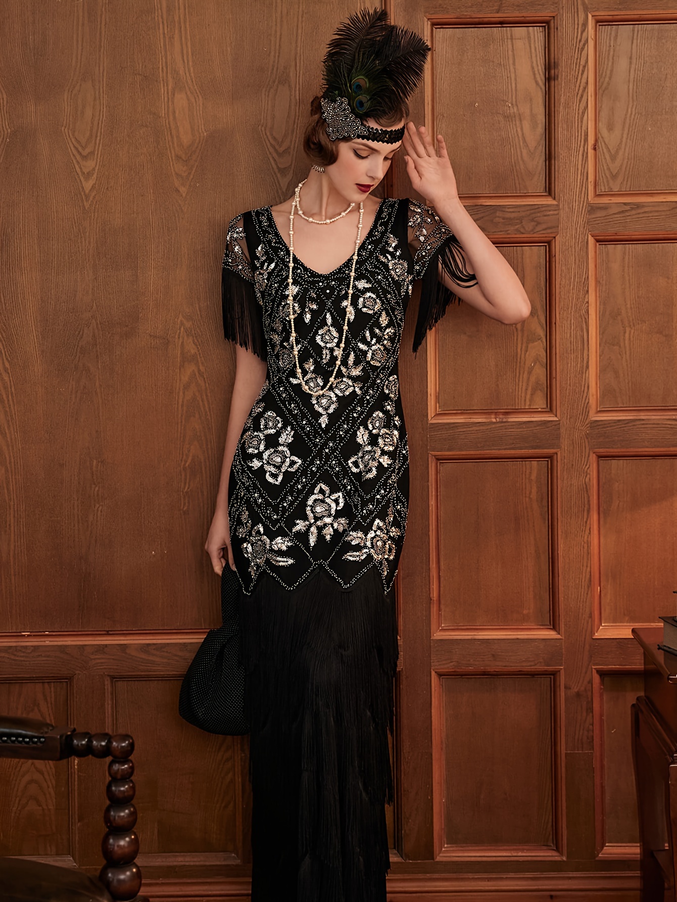 women s flapper dress 1920s v neck evening gown sequin Temu