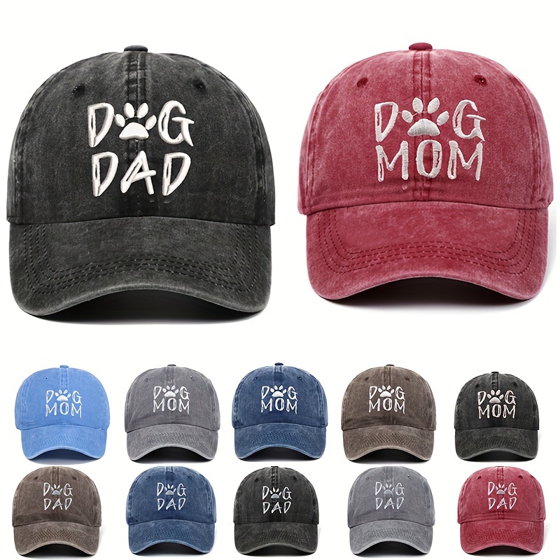 

Dog Dad Dog Mom Embroidered Baseball Cap Vintage Washed Distressed Peaked Hats Unisex Adjustable Lightweight Sunshade Cap