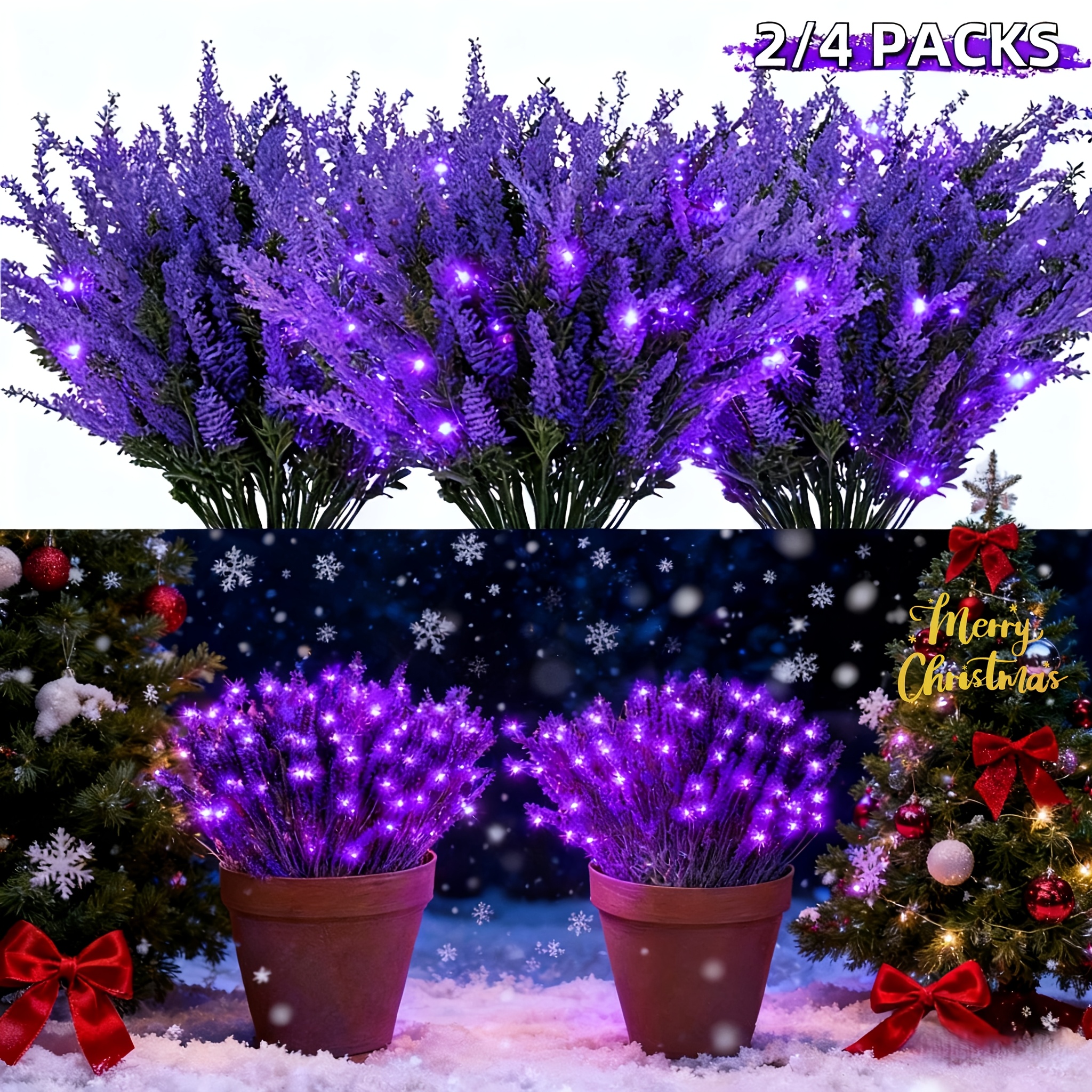 TEMU 2/4pcs Solar-powered Artificial Purple Lavender Led Landscape Lights, Stake-free Outdoor Garden Decor With Vibrant Purple Glow Perfect For