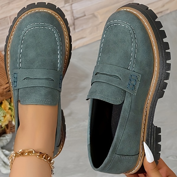 women s solid color platform loafers fashion preppy style details 10