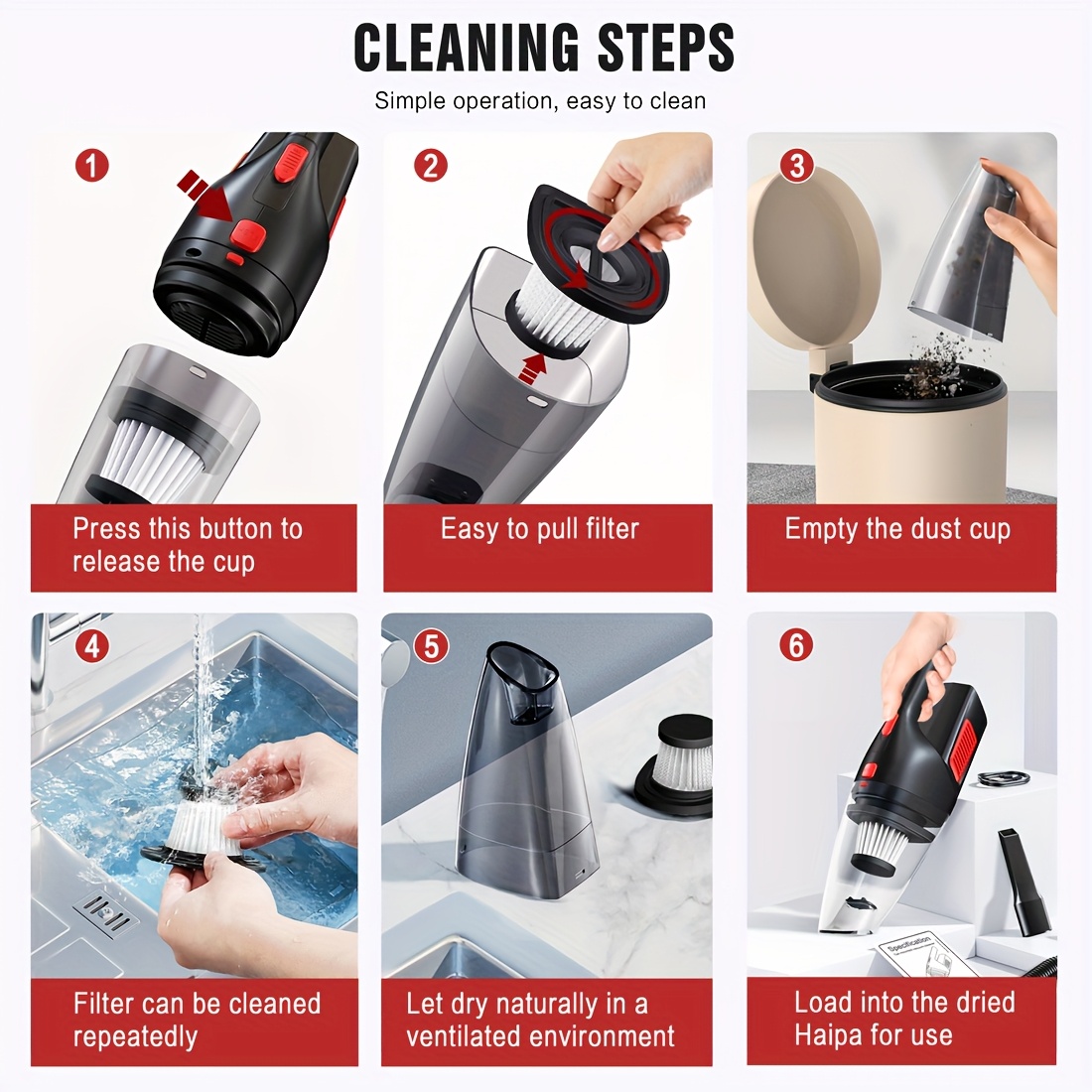 wireless convenient handheld car vacuum cleaner powerful suction kitchen floor cleaning supplies usb charging mini cleaning dust collector suitable for cars rv home office industrial sites and other   tools Product details 8