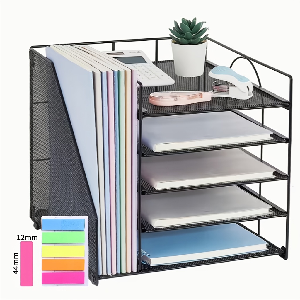 TEMU Étagère à documents de bureau, organisateur de papier à 5 niveaux avec porte-documents vertical pour un facile, avec poignée, système de