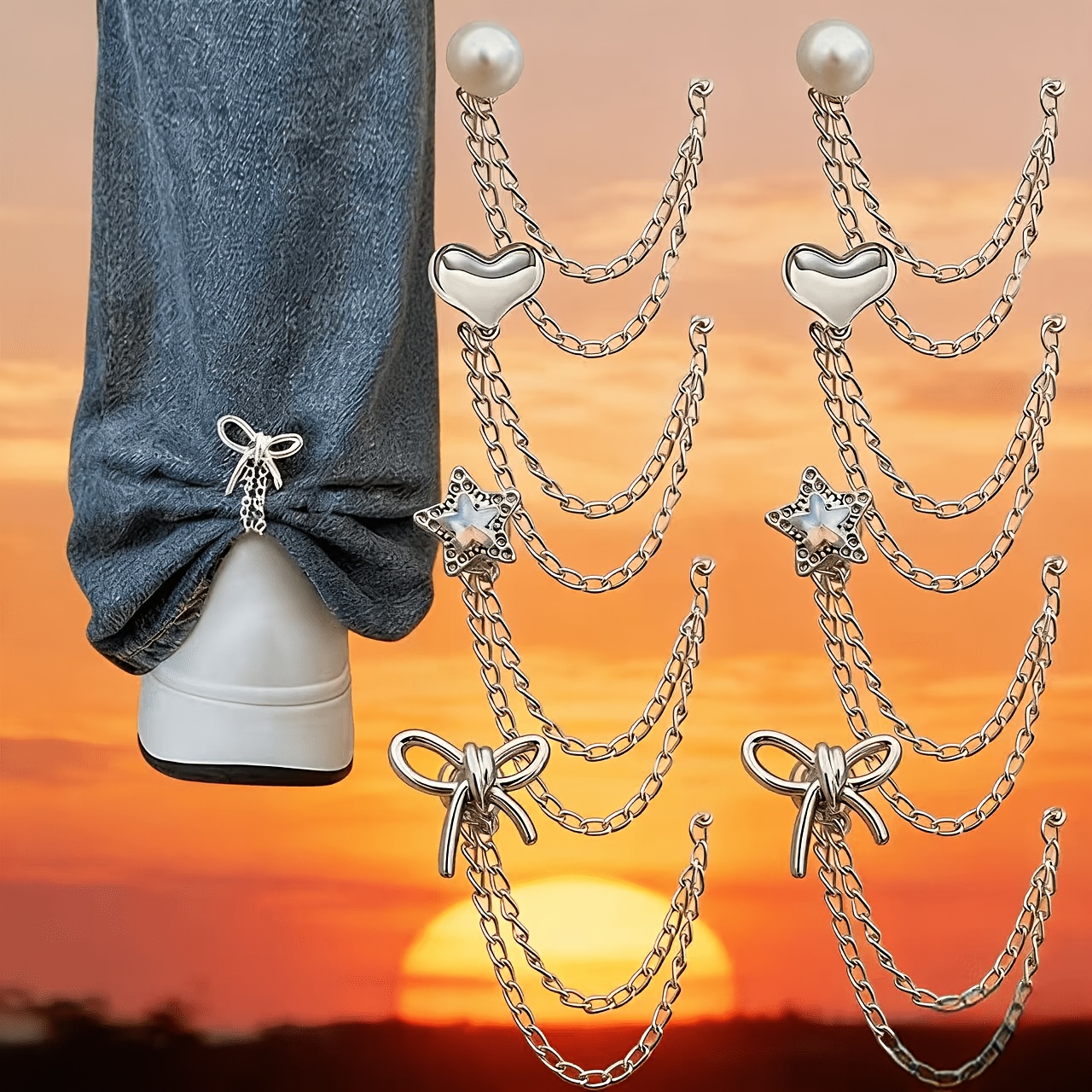 E-shop 8er-Pack Multifunktionale Kleiderclips zum Aufschieben von Saum, Metallstern, Herz, Schleife, Hemden, Kleidung, Hosen für Saumclips, Knopf,
