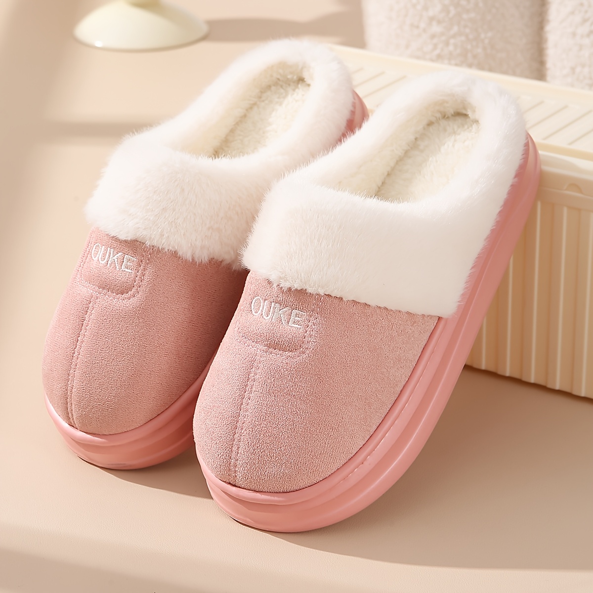 TEMU Nouvelles pantoufles pour femme automne/hiver, style couple antidérapant et résistant à l', chaussons d'intérieur simples avec doublure en