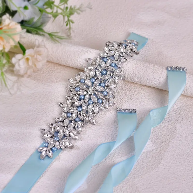 blue belt wedding dress Rhinestone Tiffany Blue Bridal Belt