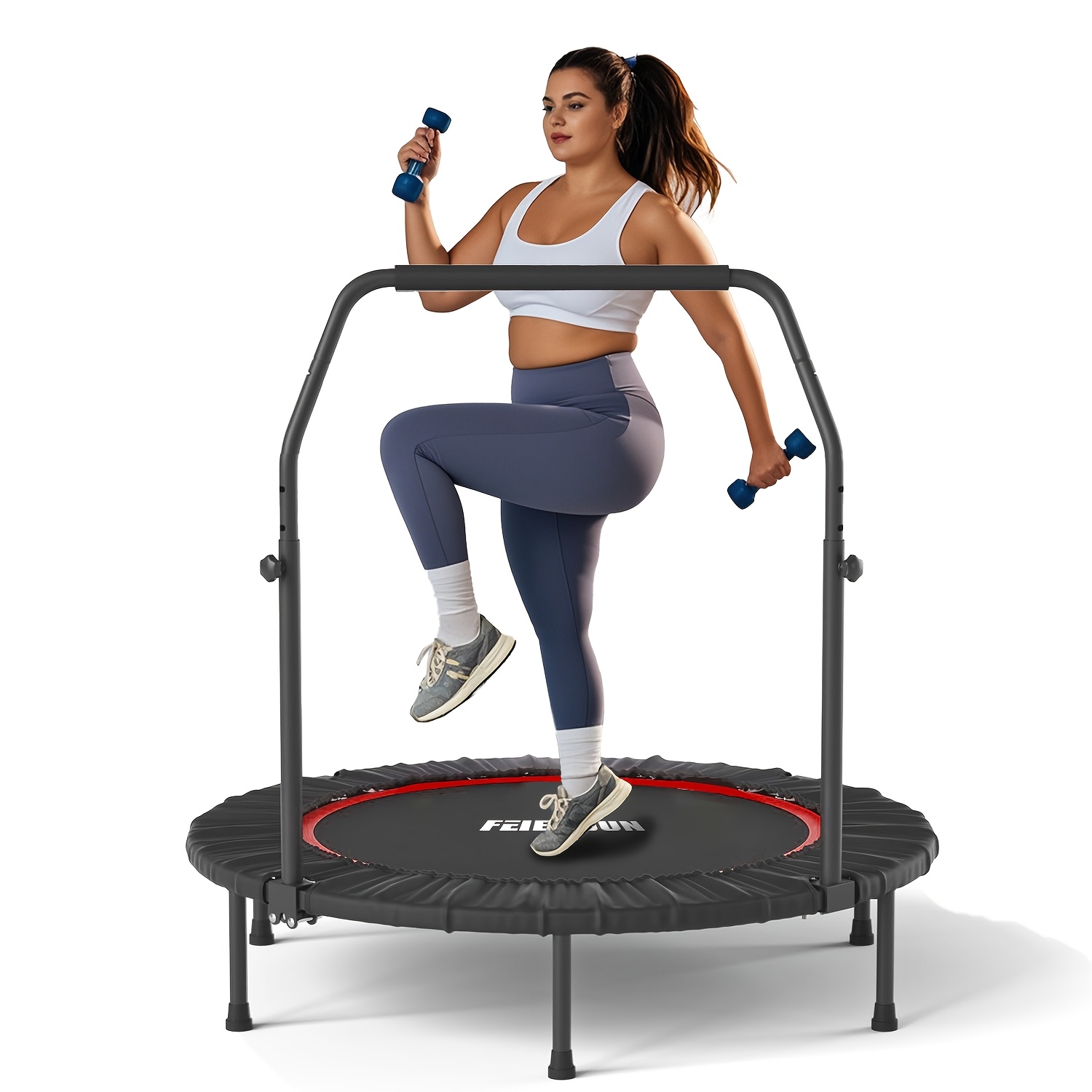 

Extra-sturdy Trampoline With Safety Handle - Supports Up To 440 Lbs & Safe Bouncing Experience, Exercise Trampoline For Adults Indoor/garden Workout