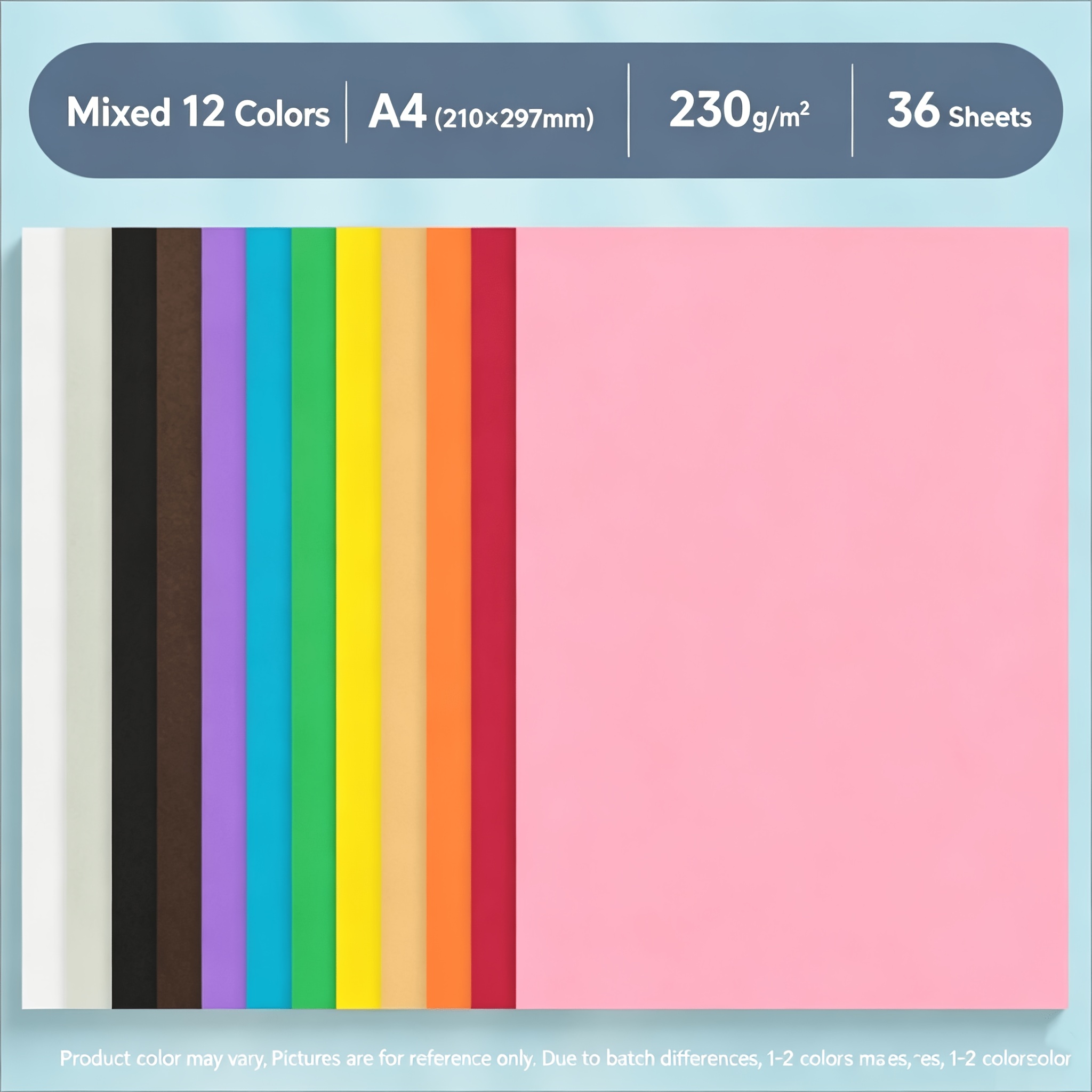 TEMU Assorted Colored Cardstock (12 Colors), 230gsm; In 10×10cm (96 Sheets) Or A4 (210×297mm, 36 Sheets), Including White And Black; , Suitable For