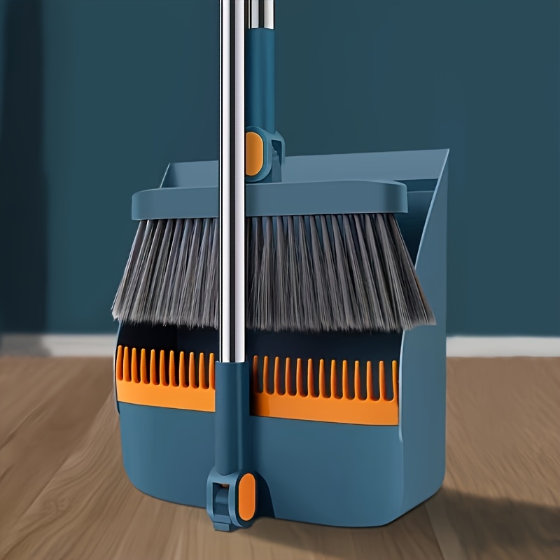 TEMU 2-in-1 Broom And Dustpan Combo With Telescopic Handle & Anti-clogging System - Heavy-duty Plastic Sweeper And Pan, Effortless Cleaning Suitable