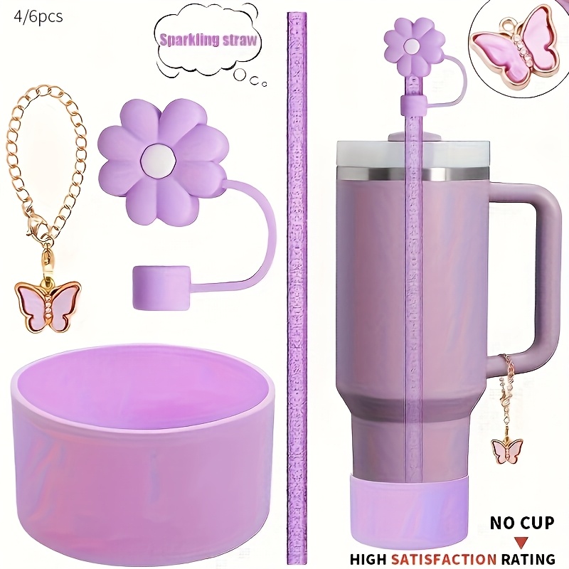 juego de accesorios de 4/6 piezas para   de vasos - cubiertas de paja reutilizables, paja,   protectoras de   y cadenas de   - ideal para tazas de 40oz/30oz -   para regalos de san valentín, día de  , día de la  , acción de   y navidad Detalles del producto 0