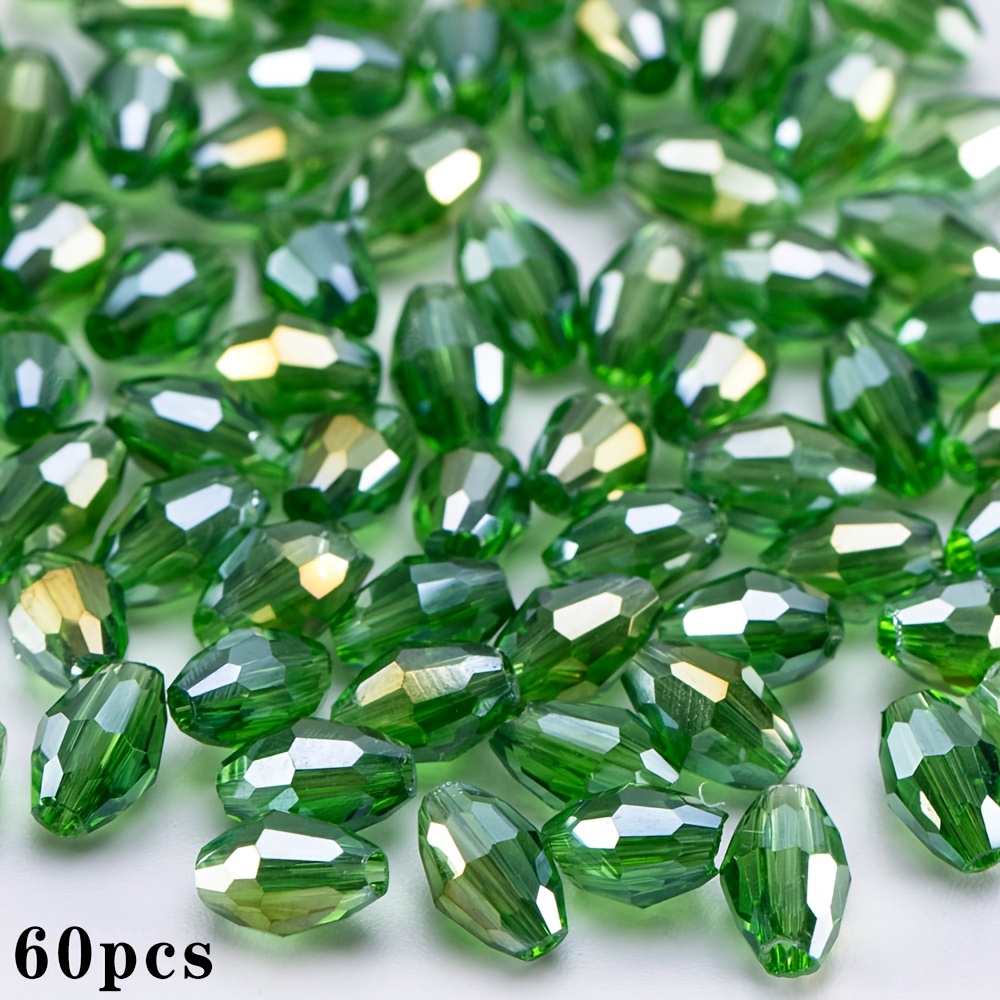 60pcs Glass Bead And Bead Assortments 4 X 6mm Green Ab Glass Loose Beads For Handmade Bracelets, Necklaces, Jewelry Additions Materials