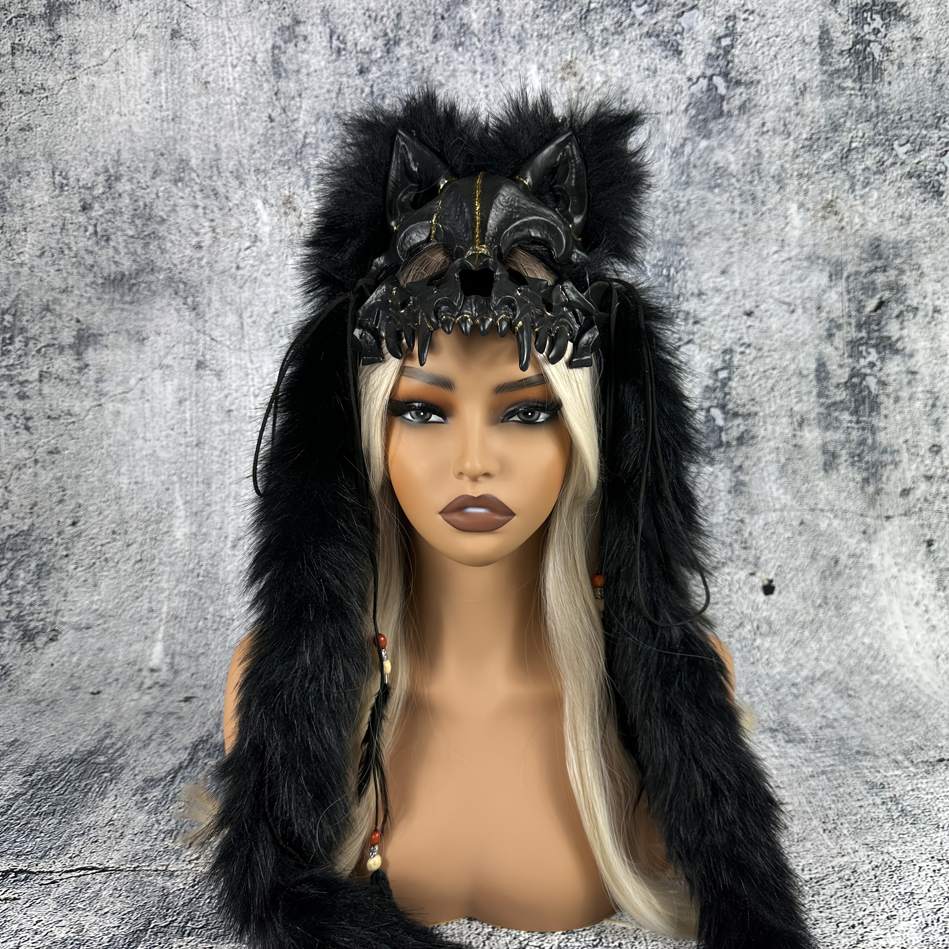 Carnival & Werewolf Mask With Faux Fur Headpiece - Perfect For Halloween, Rave Parties & Winter Novelty Costumes
