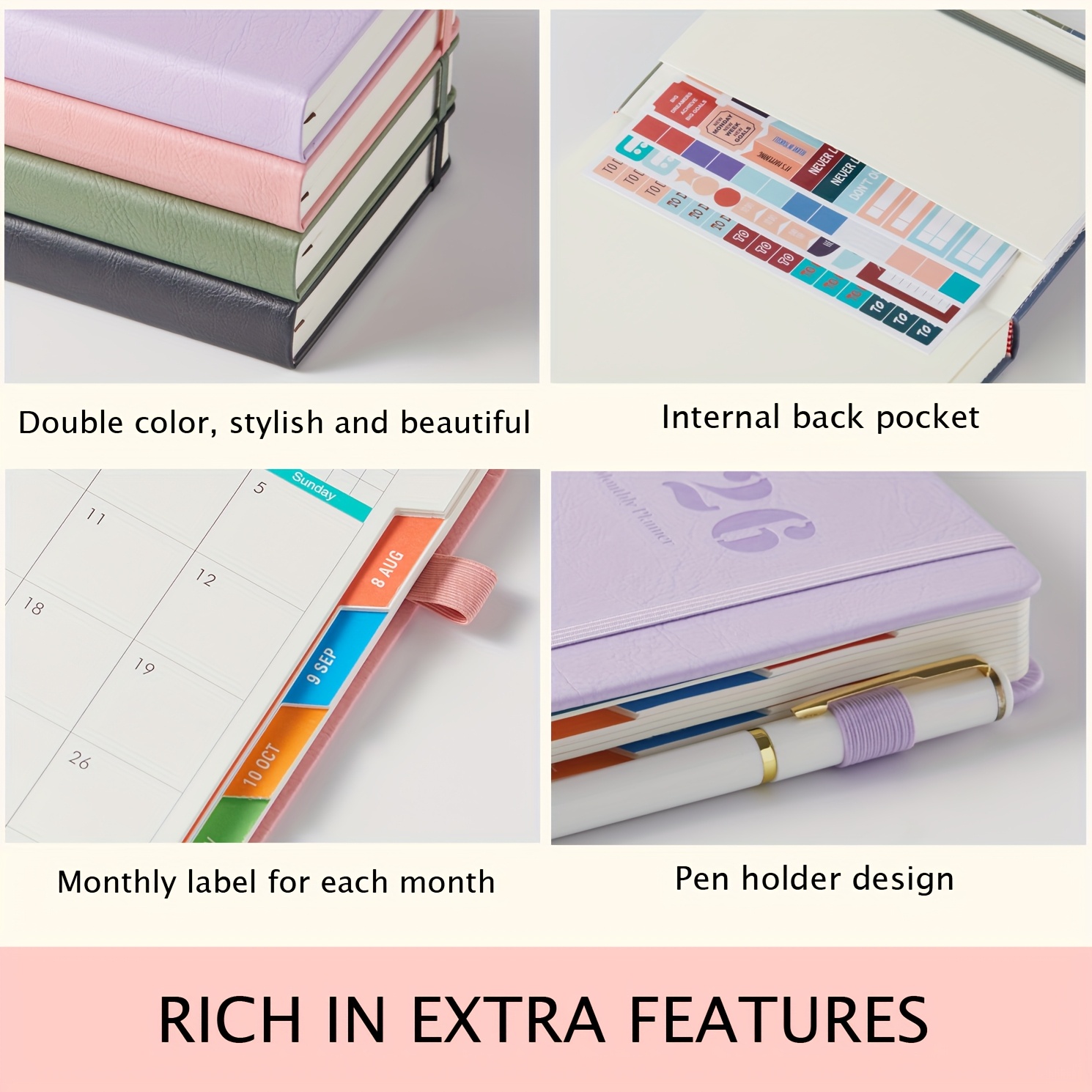 2026 planner daily monthly calendar jan 2026 dec 2026 a5   leather cover planner with   schedules 12 monthly tabs   stickers for daily tasks and monthly goals 5 7 x 8 4 Product details 1