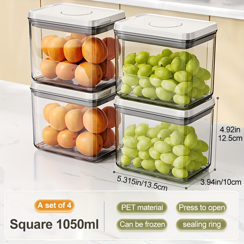 Image of 4 Pcs 35.5-ounce Airtight Food Storage Containers With Lids And A Push-to-seal Design; Kitchen Storage Jars For Snacks, , Grains, Fruits, Nuts, Spices, And Sugar