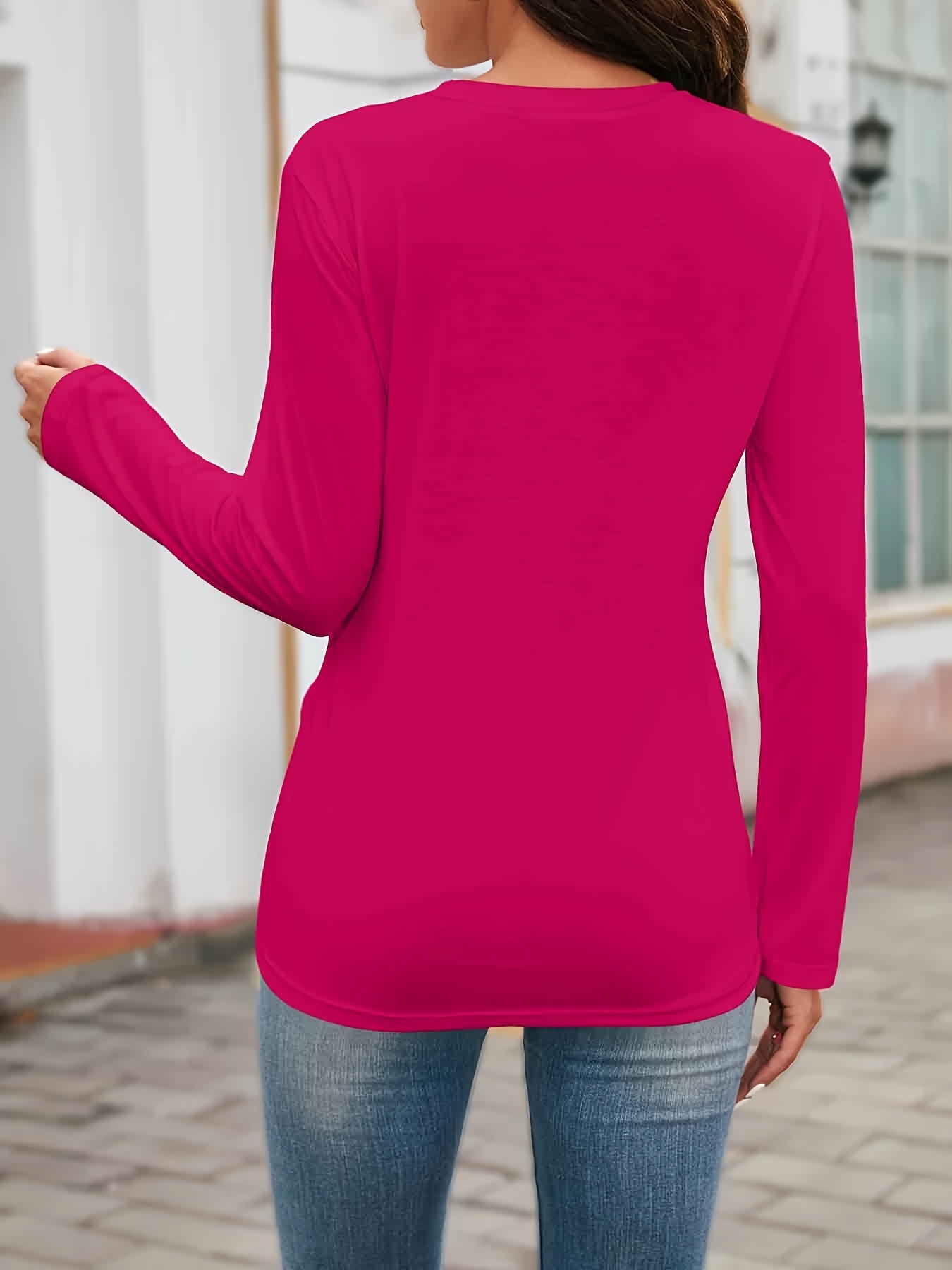 plus size simple solid t shirt casual crew neck long sleeve t shirt womens plus size clothing brick red 1