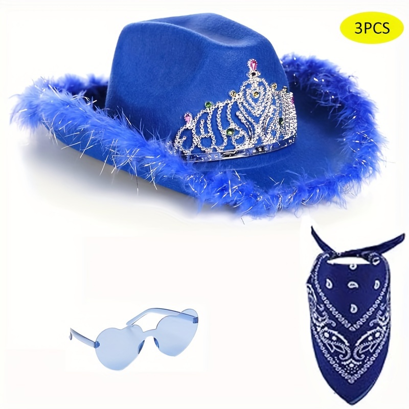 

1set Unisex Curved Brim Cowboy Hat With Crown Pattern, Cool Breathable Face Mask, Fashionable Glasses With Box, Suitable For Party Days