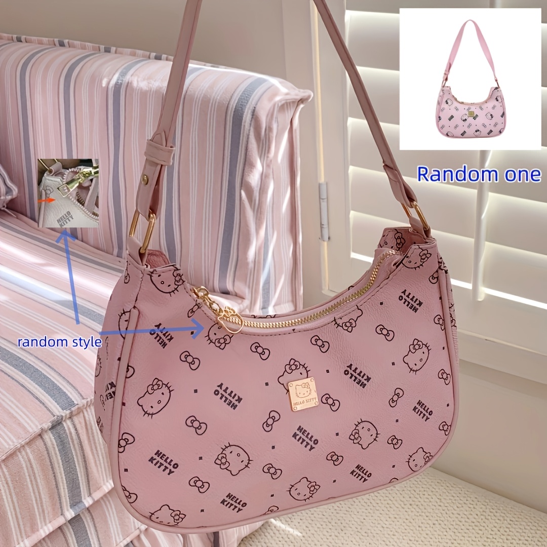 Image of Hello Kitty Faux Leather Cartoon Handbag - Large Capacity Women's Shoulder Bag, Perfect For Daily Commuting, Shopping, Weddings, Birthdays, Bachelorette Parties Pattern Is Random