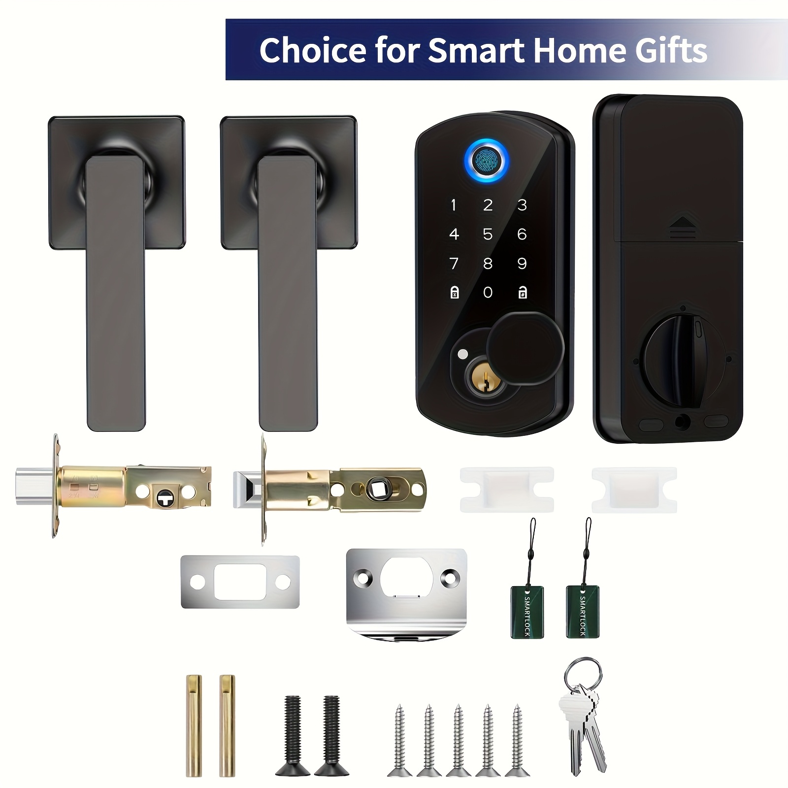 Temu – TEMU Smart Home Security Combo Kit Keyless Entry Door Lock Set Smart Door Lock With 2 Handles And 2 Ic Cards Fingerprint Door Lock With Smart Digital
