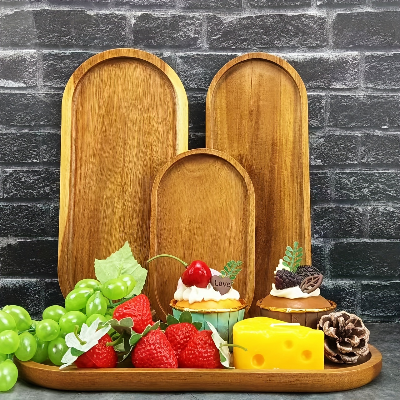 

1pc S/l/xl New Widened Wooden Oval Tray, Wood Fruit Plate, Dessert Plate, Multi-functional Snack Plate, Decorative Fruit Plate, Washable Food Plate, Breakfast Tray For Restaurants Eid Al-adha Mubarak