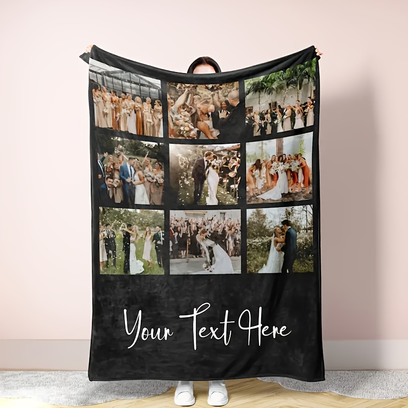 TEMU 1pc Custom Photo Blanket With Text, Personalized Photo Collage Blanket, Family Blanket, Couple Memorial Blanket, Anniversary Gift Mother's Day