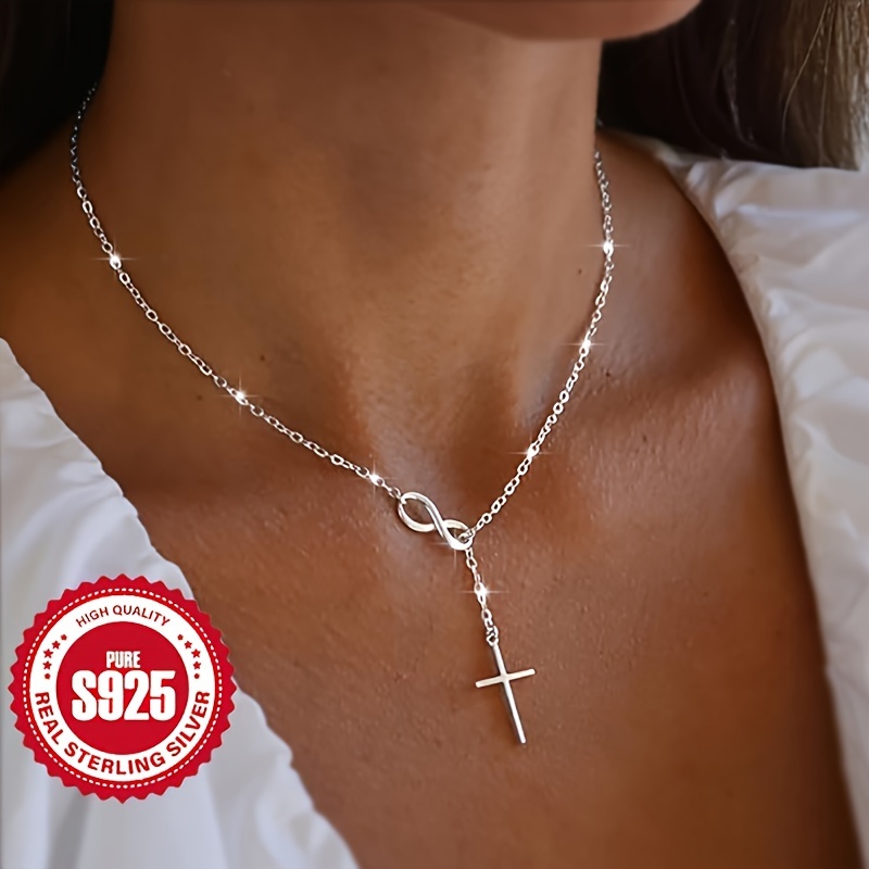 luxurious s925 pure sterling silvery infinity cross pendant necklace hypoallergenic 4 5g vacations and for valentines day with elegant design and shimmering womens jewelry details 4