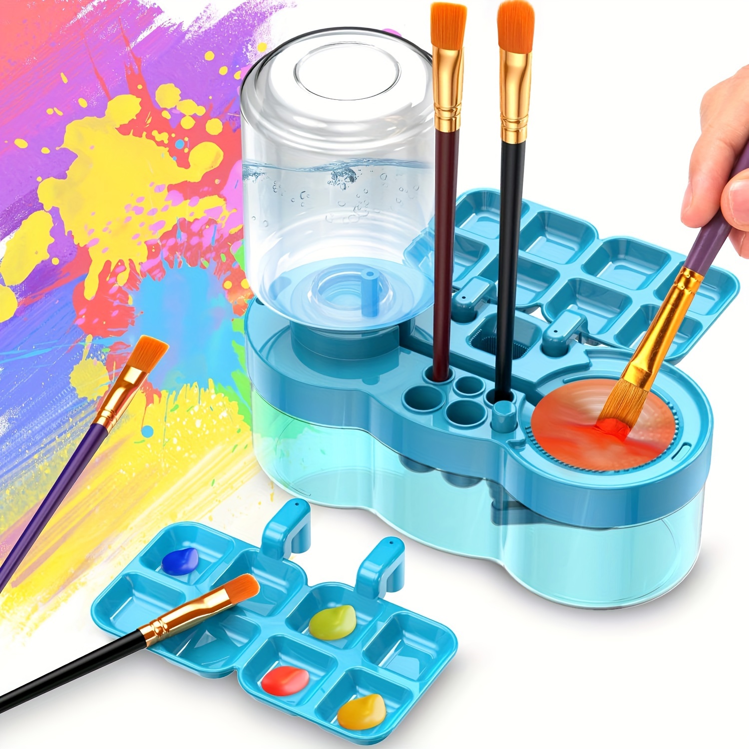 

Paint Brush Cleaner With Paint Tray, Upgraded 6-in-1 Painting Supplies With Drain And Brush Holder, Water Circulation Paint Brush Cleaner Tool For Acrylic, Watercolor, Water-based Paints