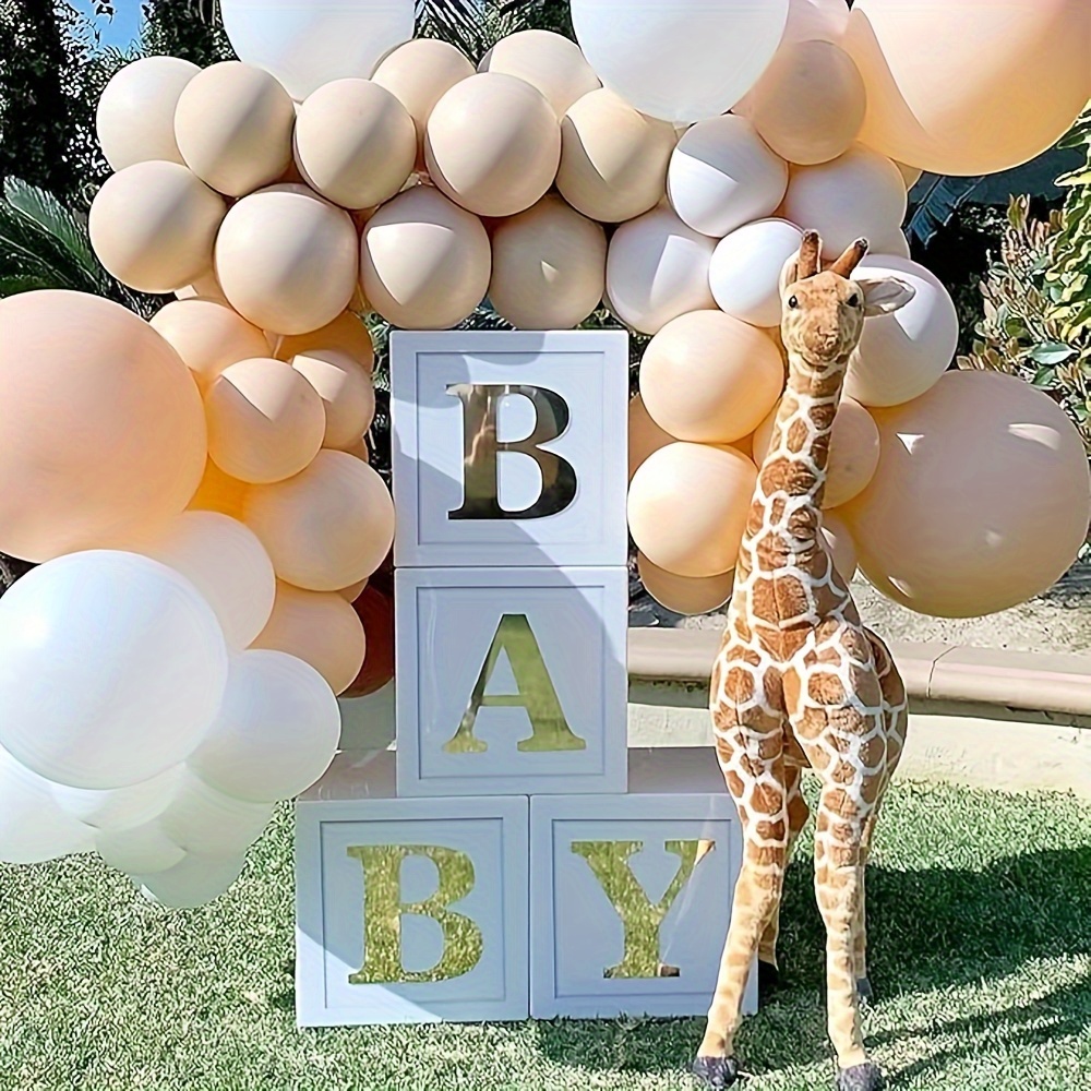 Image of 4pcs Of Three-dimensional White Baby Building With Letters, Baby Party Box, Building , Background For Boys And Girls' 1st Birthday Party For Christmas, Halloween