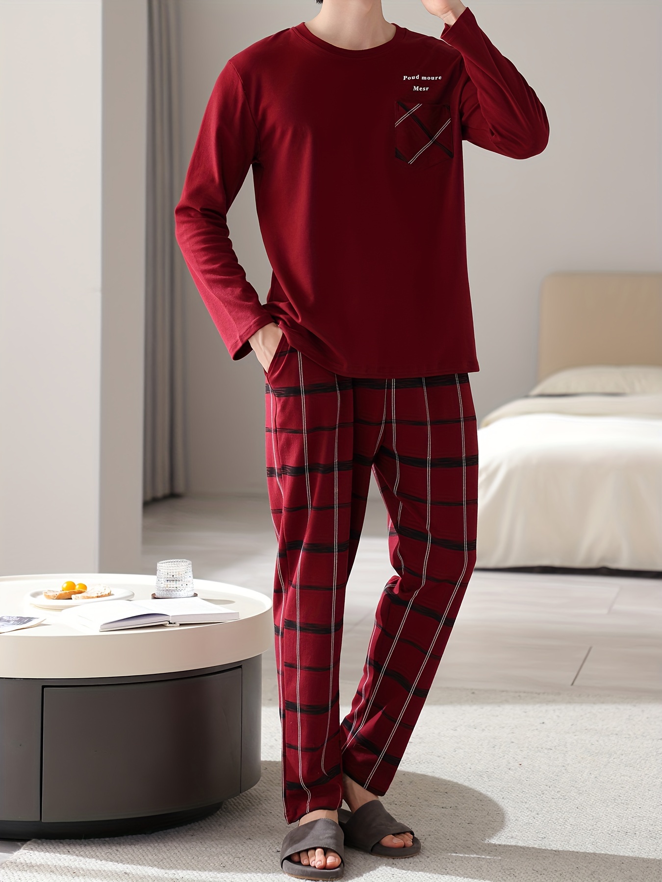 Red Men's Pure Cotton Pajamas Spring and Autumn Long Sleeve Birthday Year Christmas New Year Large Size Home Clothes Round Neck Casual Suit