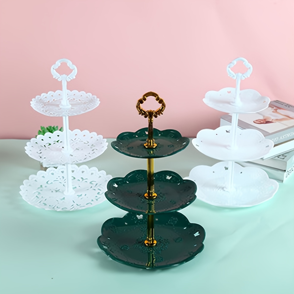 

3-tier Plastic Dessert Stand - Perfect For Birthday, Wedding & Afternoon Tea - Durable Buffet Tray For Fruits, Snacks & Cakes - Kitchen & Dining Essentials