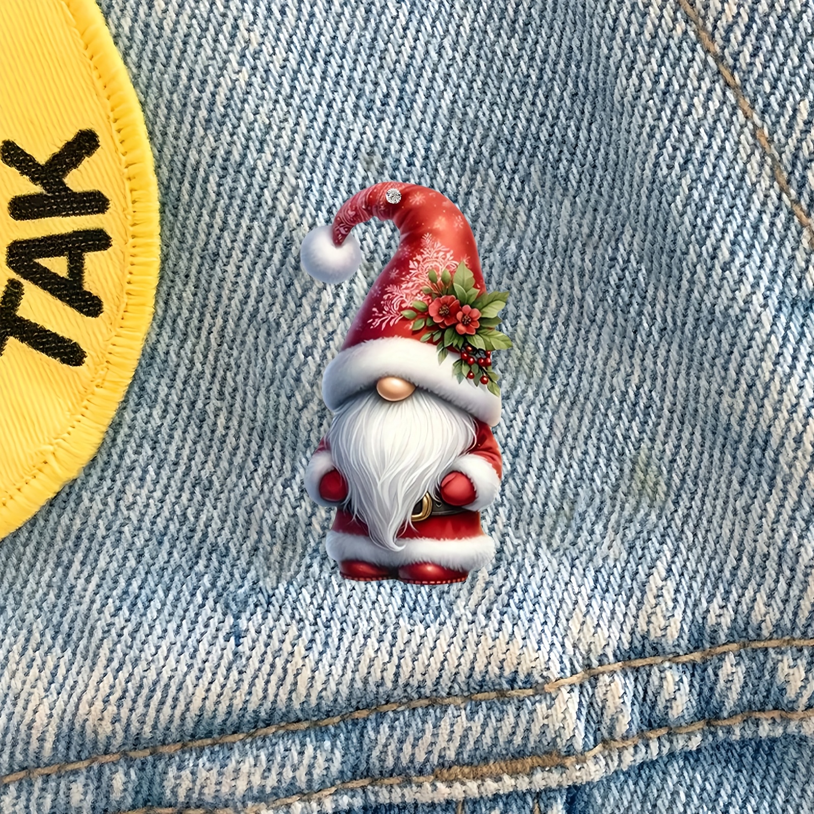 

Red Christmas Acrylic Brooch - Cute Santa Hat Dwarf Lapel Pin For Women's Sweaters & Dresses, Perfect Birthday Or Holiday Gift