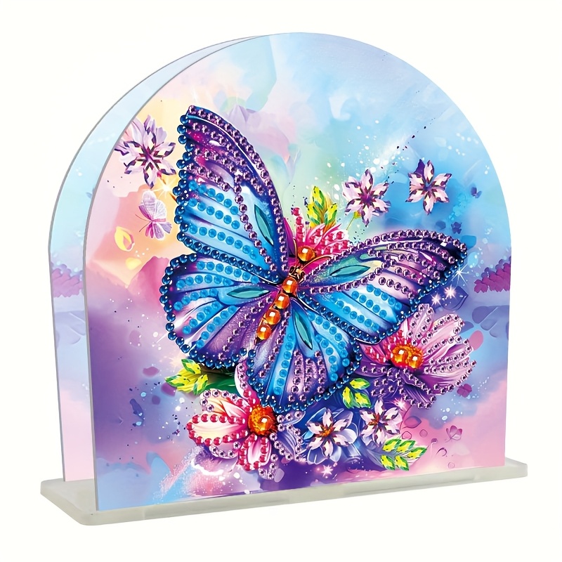 TEMU 1pc Diy Dancing Flowers Diamond Painting Napkin Holder Set, Irregular-shaped Floral-themed Handicraft, Acrylic Vertical Desktop Ornament, Unique