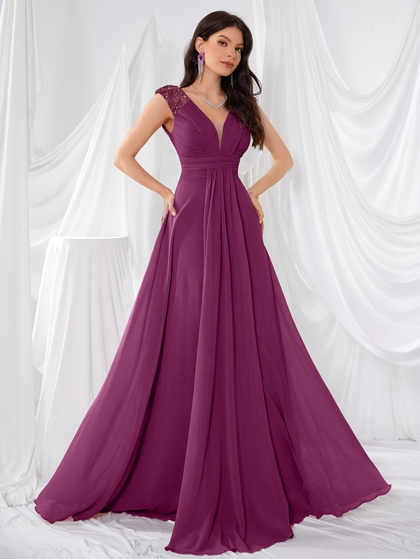 formal dress terracotta Duntery Mermaid Plunging V-neck Satin Dress, Cinnamon-Rose main image 0