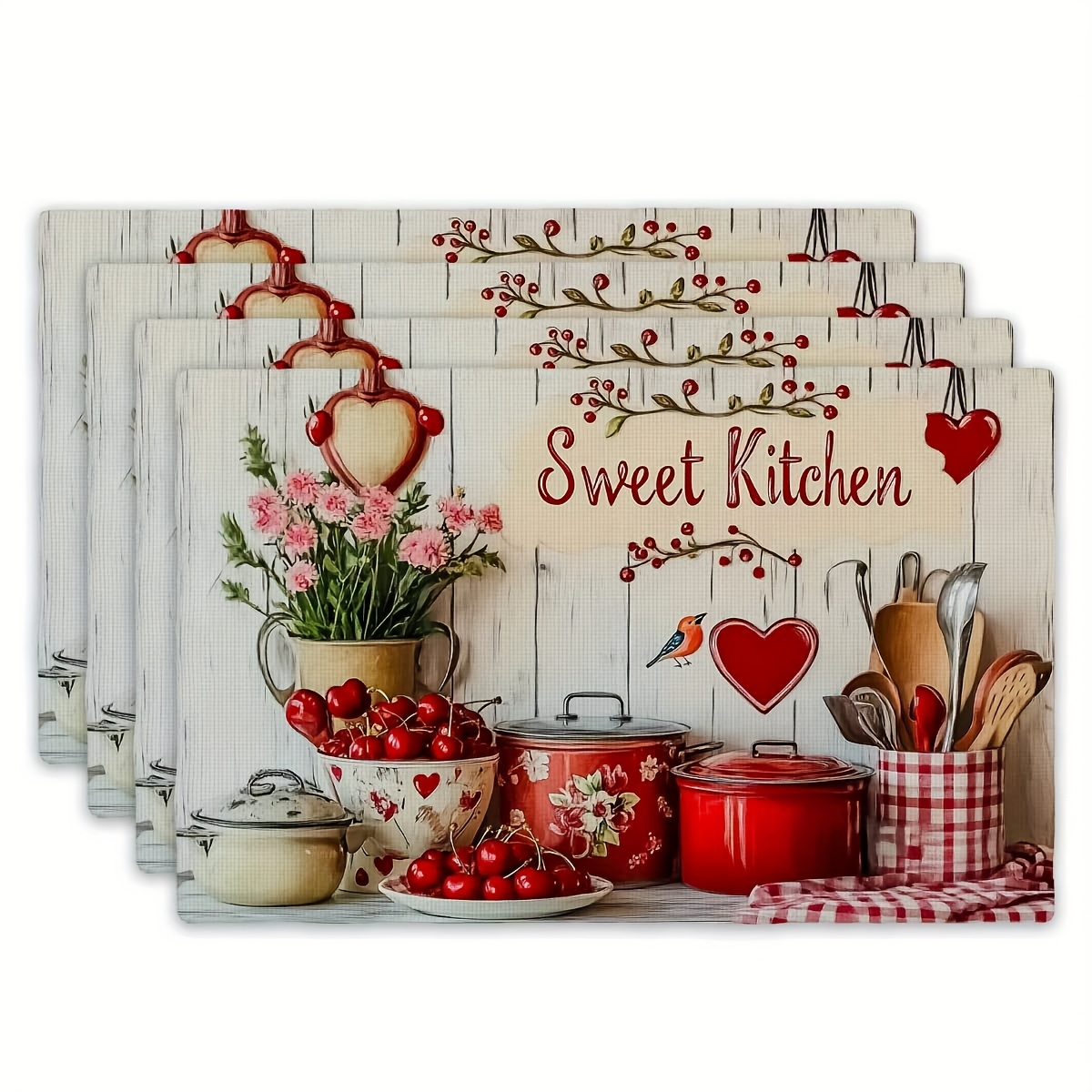 Set Of 4 Rectangular Polyester Placemats For Kitchen Table_voghion.com