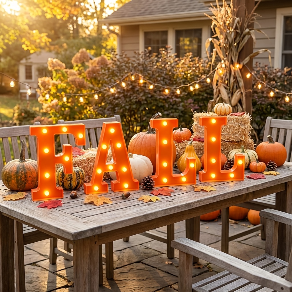 TEMU Halloween Outdoor Lighting, Halloween Fall Letter Lights, Fall Thanksgiving Letter Led Light Board, 8.5 Inches High, Halloween Outdoor Display