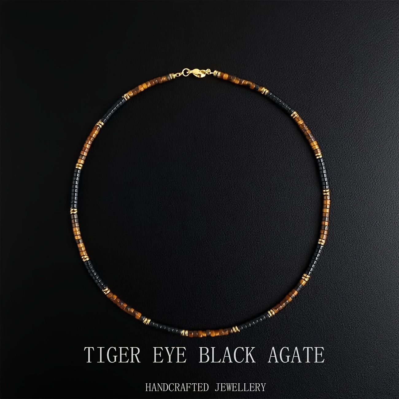TEMU Eye And Black Agate Necklace: Symbolising Strength, And Masculine . A Meticulously Handcrafted Piece Of Jewellery Suitable For Any Occasion. A